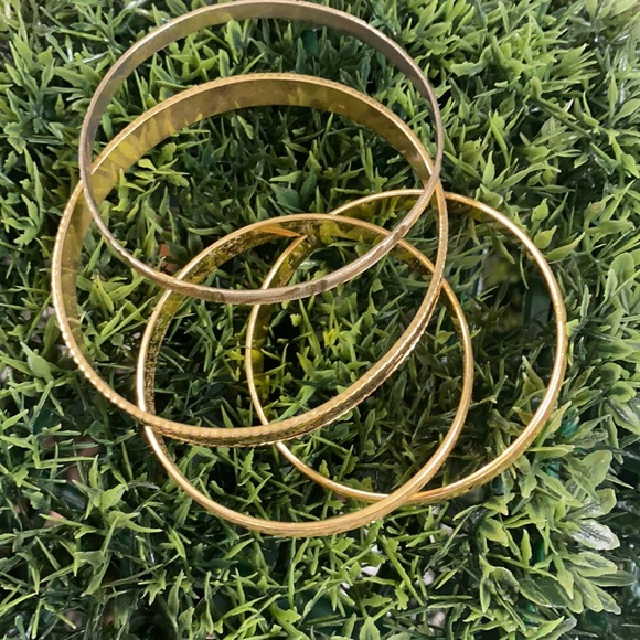 Vintage Gold Tone Bracelets Monet Diamond Cut Avon Peace Bangle Bracelets